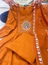 Akshar Orange Mal Cotton Anarkali Wholesale Kurti With Bottom Dupatta In India